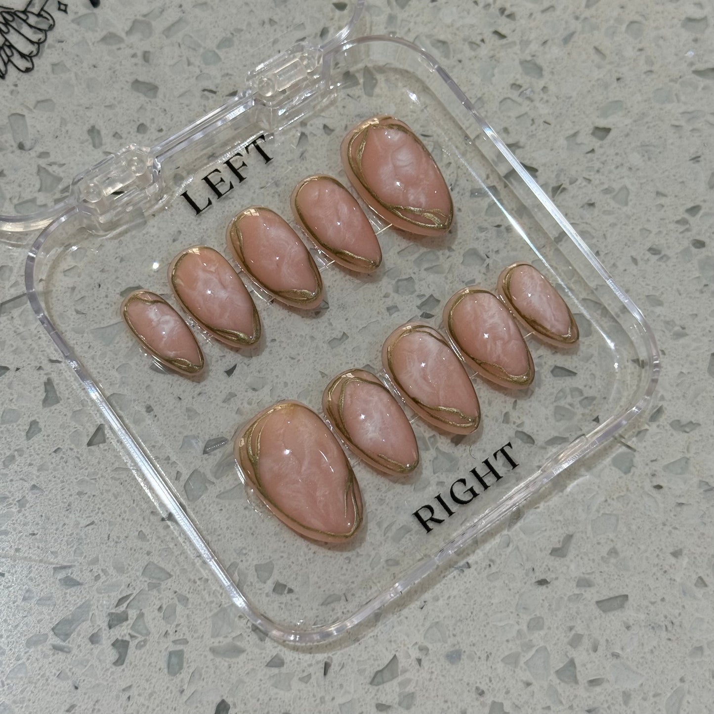 Nude set with white marble and gold outline