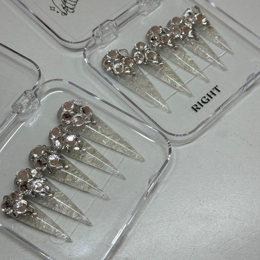 Glass effect nails with diamonds