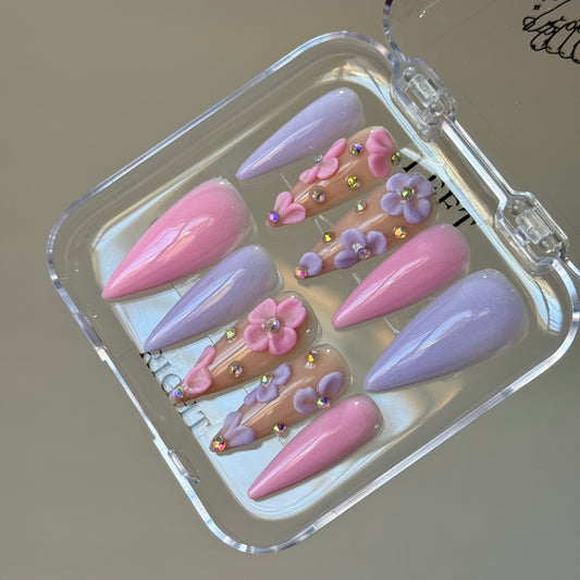 Purple & pink set with 3D flowers and stones