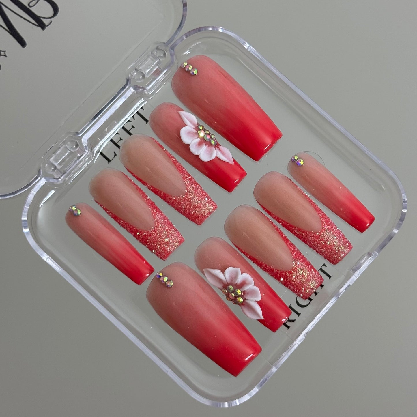 Pink ombré set with glitter and 3D flowers